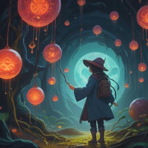 A mystical scene depicting a person searching for their lost hat, surrounded by ethereal symbols in the air, glowing orbs representing spiritual signs, a serene landscape with soft, diffused lighting, hinting at guidance and intuition, the person looking contemplative and aware, vibrant colors, 4k