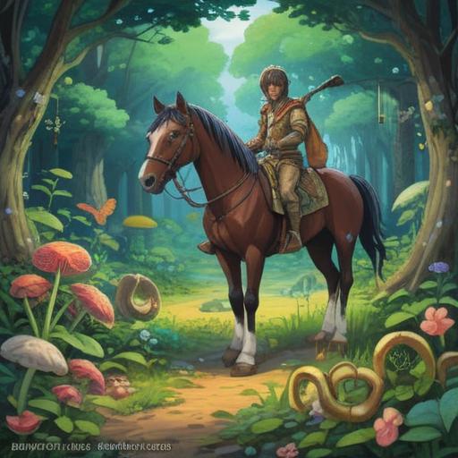 A whimsical scene of a character searching for lost belongings, surrounded by various lucky charms like horseshoes, four-leaf clovers, and lucky coins, vibrant colors, dynamic poses, playful atmosphere, detailed environment with scattered hats, 4k