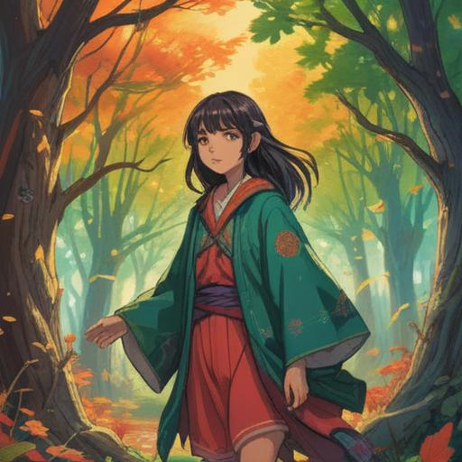 An illustration of a person wearing the clothes of a deceased loved one, symbolizing luck and connection, gentle sunlight filtering through trees, serene garden setting, vibrant colors, emotional depth, symbolic elements like clovers and feathers, 4k