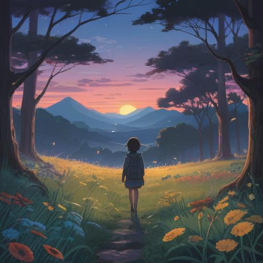 A serene landscape at twilight, soft light illuminating a peaceful meadow, ethereal symbols in the air, gentle whispers of memories, a silhouette of a figure reminiscing, nature reflecting tranquility, a sense of connection to the spiritual realm, vibrant colors blending harmoniously, 4k
