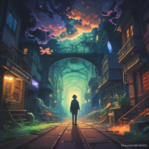 A spiritual representation of a new beginning for an easily distracted person, vibrant colors, abstract patterns symbolizing transformation, ethereal light effects, serene atmosphere, uplifting energy, gentle flowing shapes, nature elements intertwined, 4k