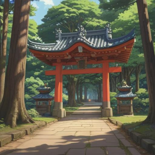 A serene visit to Toyokuni Shrine, spiritual symbols surrounding the entrance, gentle sunlight filtering through the trees, visitors in contemplative poses, traditional Japanese architecture in the background, vibrant green landscape, soft ethereal glow, signs of nature's energy, peaceful atmosphere, 4k