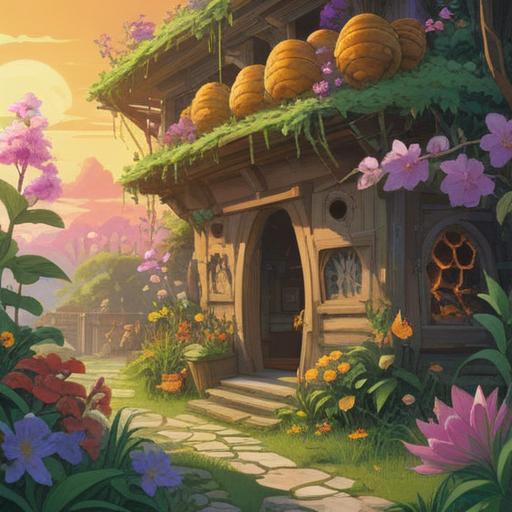 A spiritual illustration of a beehive forming, symbolizing community and unity, surrounded by blooming flowers and lush greenery, soft golden light illuminating the scene, intricate details of bees in harmony, emphasizing growth and transformation, serene atmosphere, 4k