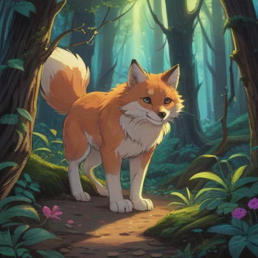 A mystical scene depicting the appearance of treasure fur, glowing softly in a serene forest, enchanting light filtering through the trees, spiritual symbols subtly integrated into the environment, ethereal creatures observing, calm and reflective atmosphere, intricate details in nature, vibrant colors, 4k