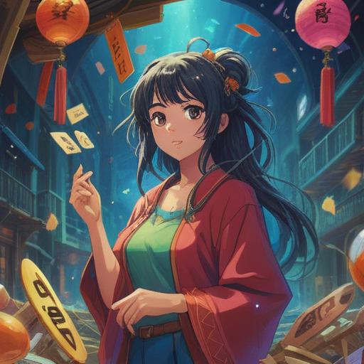 A mystical scene depicting the spiritual significance of winning the lottery, vibrant colors, ethereal light surrounding a winning lottery ticket, symbolic elements representing luck and fortune, serene atmosphere, detailed illustrations of spiritual icons and celestial motifs, a figure in meditation reflecting on abundance and gratitude, harmony with nature, 4k