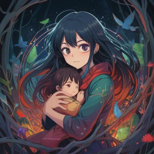 A spiritual illustration depicting a strained relationship with a mother, contrasting colors symbolizing tension, abstract figures representing emotional distance, serene yet somber atmosphere, intertwining energies showing disconnection and longing, mystical elements reflecting inner struggles, 4k