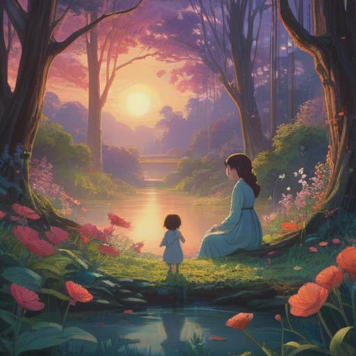 A serene and contemplative scene depicting the moment of a mother's passing, soft ethereal light surrounding the space, gentle expressions of family members, symbols of love and connection, spiritual signs like feathers and butterflies, a peaceful atmosphere, a blend of hope and sorrow, detailed background with nature elements like trees and flowers, emotional depth and warmth, 4k