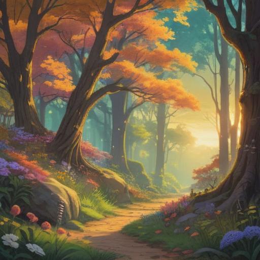 A serene landscape depicting the feeling of spiritual connection, soft golden light filtering through trees, gentle ethereal presence, flowers blooming in vibrant colors, sense of calm and reflection, peaceful atmosphere, symbols of guidance and hope, 4k