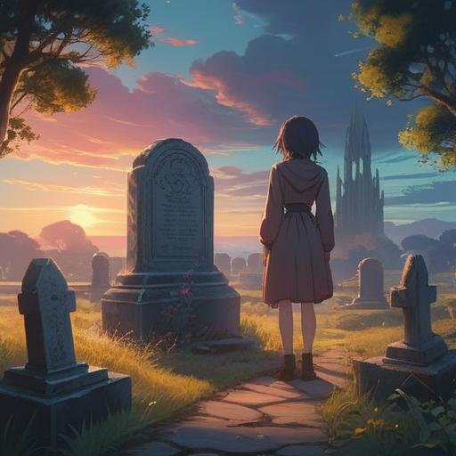 A serene and contemplative scene, a person standing in front of a gravestone, ethereal light illuminating the surroundings, subtle signs of spiritual presence, flowers laid on the grave, soft whispers of the wind, gentle touch of remembrance, feeling of connection despite absence, tranquil atmosphere, meaningful symbols, 4k
