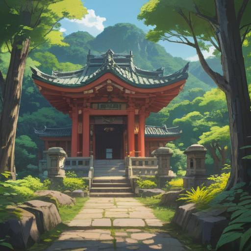 A serene landscape featuring Hodaka Shrine, surrounded by lush forests and majestic mountains, tranquil ambiance, soft sunlight filtering through the trees, a sense of spiritual connection, visitors in peaceful reflection, cultural symbols of Shinto, intricate shrine architecture, harmony with nature, 4k