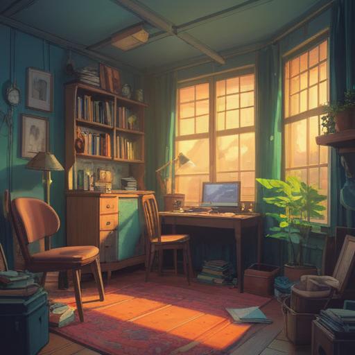 A serene and enlightening scene of a tranquil room being tidied, soft golden light streaming through a window, peaceful energy, clutter being organized, harmony and balance, a sense of renewal and clarity, calming colors, uplifting atmosphere, spirituality in simplicity, 4k