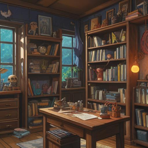 A cozy, inviting room filled with neatly arranged lucky items, organized shelves displaying trinkets and tools for tidying up, bright natural light filtering through the window, motivational quotes on the walls, a serene atmosphere encouraging cleanliness and organization, warm colors, soft textures, visually appealing layout, 4k