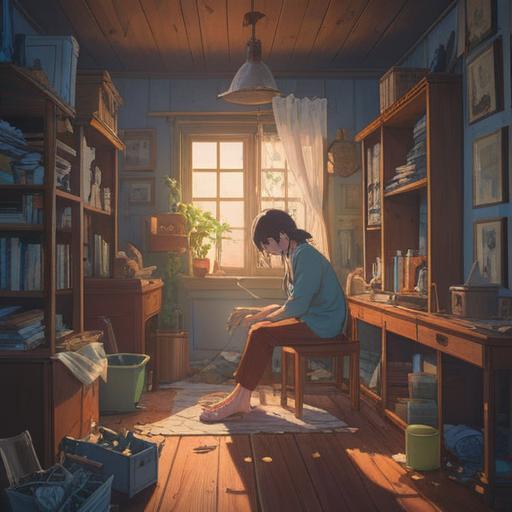 A serene and calming scene depicting a person feeling fatigued while tidying up, surrounded by soft ethereal light, gentle whispers of energy manifesting as subtle symbols in the air, a sense of connection to spiritual guidance, hints of nature like plants and crystals, a cozy room atmosphere, inviting and warm tones, visual representation of awareness and mindfulness, 4k