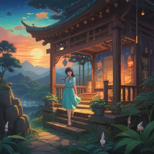 A serene and evocative scene, depicting the transformation of unrequited love into spiritual enlightenment, ethereal light surrounding a solitary figure, vibrant colors symbolizing emotions, soft petals falling, a calming landscape in the background, hints of mystical symbols, reflective expression, conveying hope and growth, 4k