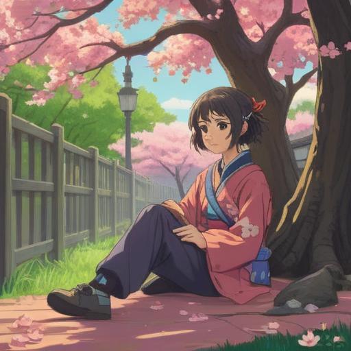 A serene moment of introspection, a person sitting under a blooming cherry blossom tree, feeling a sense of release and relief, light shining through the petals, soft breeze, gentle expressions, spiritual awakening symbols in the air, vibrant colors, peaceful atmosphere, 4k