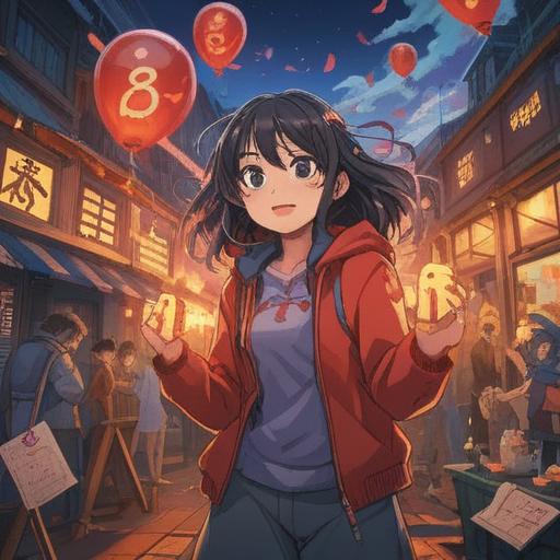 A vibrant illustration of a person joyfully celebrating their newfound freedom after unrequited love, surrounded by lucky numbers floating in the air, bright colors symbolizing happiness, an uplifting atmosphere, expressive facial features, whimsical details in the background, 4k