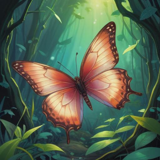 A serene landscape depicting the transformative journey of a butterfly emerging from a cocoon, ethereal light illuminating the scene, symbolic representations of growth and change, lush greenery surrounding the transformation, vibrant colors representing different stages of life, spiritual essence in the air, 4k