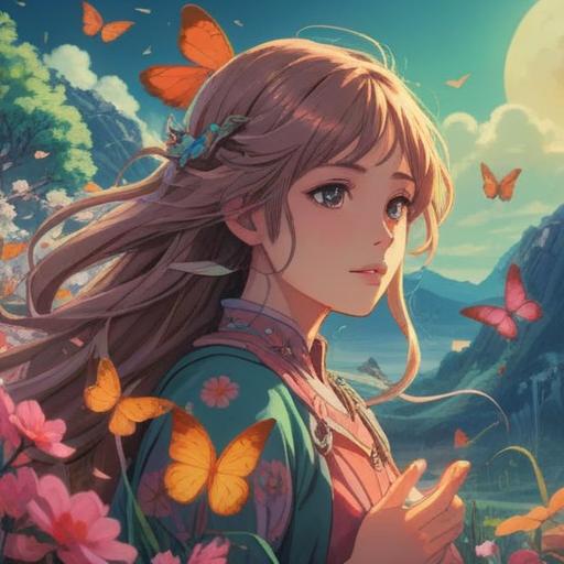 A serene and mystical landscape, soft ethereal light, symbols of transformation like butterflies and blooming flowers, a figure in meditation embodying hope and desire for change, vibrant colors representing energy and potential, peaceful atmosphere, harmonious elements, 4k