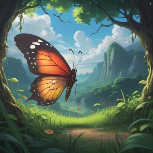 A serene landscape symbolizing transformation, a vibrant butterfly emerging from a cocoon, sunlight breaking through clouds, lush greenery representing growth, ethereal colors illustrating spiritual awakening, a gentle breeze creating a sense of change, reflective water surface capturing the essence of inner peace, harmonious balance, 4k