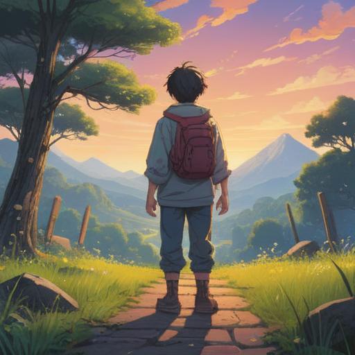 A serene and contemplative illustration of a person standing at a crossroads, surrounded by gentle nature, ethereal light shining down, symbols of transformation like butterflies and blooming flowers, a representation of spiritual signs, feeling of introspection and growth, soft and uplifting atmosphere, 4k