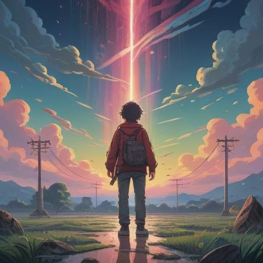 A serene and uplifting scene, a person standing at a crossroads, light breaking through the clouds, symbolic signs pointing in different directions, a subtle aura surrounding the individual, vibrant colors representing transformation, nature blossoming around, evoking a sense of spiritual awakening, peaceful and introspective atmosphere, 4k