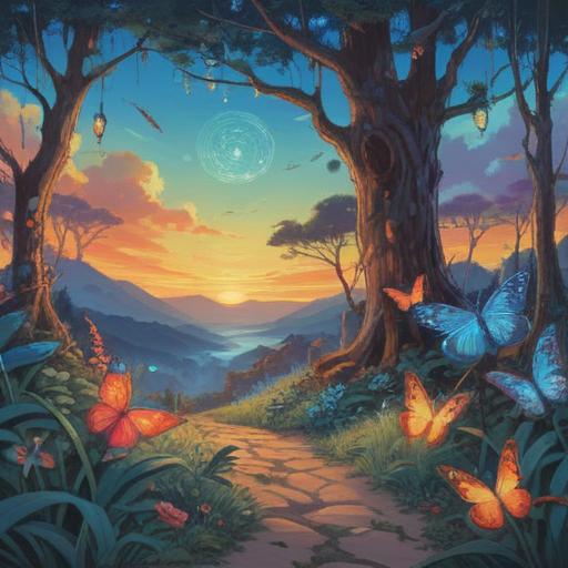 A serene landscape depicting spiritual transformation, ethereal light illuminating the scene, symbolic imagery of personal growth, unexpected signs like feathers and butterflies, tranquil environment that evokes introspection, elements of nature representing change, vibrant yet soothing colors, harmonious atmosphere, 4k