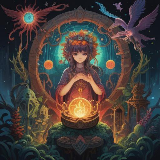 A surreal illustration of various spiritual symbols and signs, vibrant colors, mystical atmosphere, a blend of nature and ethereal elements, glowing orbs representing good omens, a serene landscape with a clear sky, harmony between the spiritual and physical realms, 4k