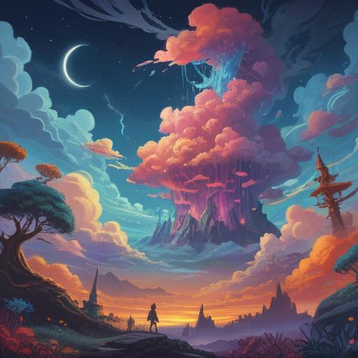 A surreal dreamscape illustration, vibrant colors, ethereal elements, symbolic representations of spiritual signs, whimsical clouds, floating symbols, dreamlike creatures, mystical atmosphere, engaging narrative, 4k