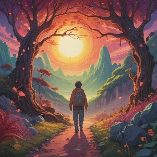 A peculiar man approaching, an intriguing aura, a blend of mystery and spirituality, vibrant energy surrounding him, a surreal landscape in the background, ethereal light illuminating the scene, expressions of curiosity and wonder, capturing the essence of the bizarre and the spiritual, 4k