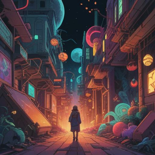 A surreal illustration depicting a mysterious encounter with an eccentric person, abstract symbols surrounding them, vibrant colors representing energy and connection, dreamlike atmosphere, various spiritual icons integrated into the scene, deep emotional expressions, the essence of personal growth and transformation, 4k