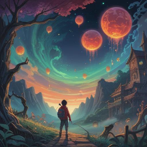 A surreal illustration of a person encountering a strange figure, mystical symbols in the air, vibrant colors, an ethereal atmosphere, a mix of fear and curiosity, signs of warning like shadowy shapes or glowing eyes, elements of nature intertwined, the essence of spirituality conveyed through light and shadow, immersive details, 4k