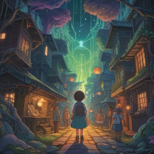 A serene and mystical illustration, featuring a person surrounded by a diverse group of quirky individuals, vibrant colors, ethereal glow, symbolic representation of acceptance and uniqueness, deep connection with the universe, whimsical environment, spiritual energy, harmonious vibe, 4k