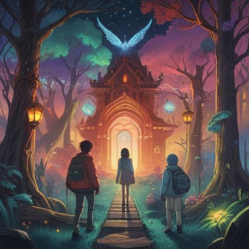 A surreal illustration depicting strange people gathering around, representing spiritual meaning, ethereal atmosphere, vibrant colors, dream-like quality, symbolism of connection and energy, mysterious figures with unique traits, abstract background elements, 4k