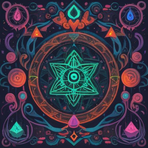 A whimsical talisman designed to ward off odd individuals, colorful amulet with intricate patterns, magical symbols glowing softly, set against a mysterious forest backdrop, playful interaction with curious creatures, enchanting and protective vibe, 4k