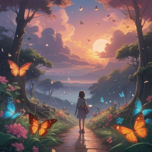 A serene and uplifting illustration reflecting spiritual signs after a breakup, ethereal glow, soft light breaking through clouds, butterflies symbolizing transformation, gentle waves in the background, a figure basking in newfound clarity and peace, surrounded by vibrant greenery, calming colors, 4k