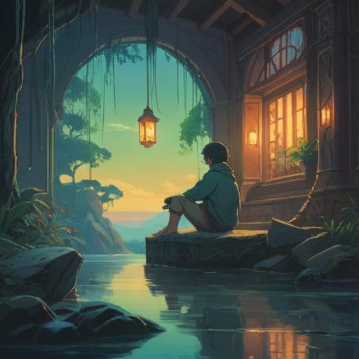 A reflective and introspective scene, an individual sitting alone in a serene environment, capturing a moment of contemplation, ethereal light illuminating subtle signs in nature, symbolic imagery such as feathers or crystals, gentle breeze suggesting change, tranquil atmosphere, a sense of unease yet clarity, soft focus, vibrant yet soothing colors, emphasizing the spiritual connection and inner awareness, 4k