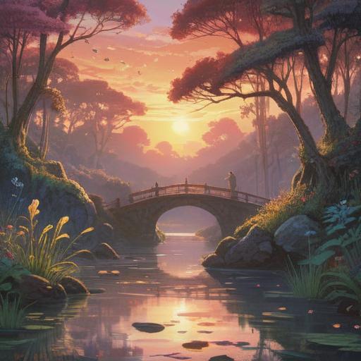 A serene scene depicting a farewell moment, soft ethereal light, symbolic elements representing spiritual signs, gentle flowing water to symbolize change, distant mountains hinting at new beginnings, subtle presence of spirits or guides, calming color palette, reflective atmosphere, 4k