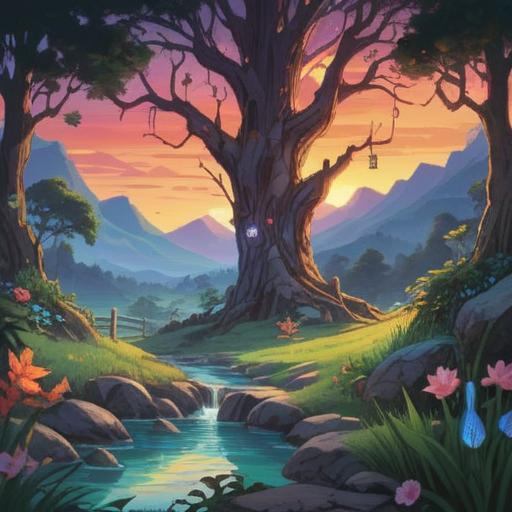 A mystical scene depicting a glowing lucky stone, radiating beams of light, surrounded by a serene landscape, lush greenery and vibrant flowers, reflecting hope and positivity, soft ethereal light enveloping the stone, a tranquil atmosphere, nature's beauty, uplifting energy, 4k