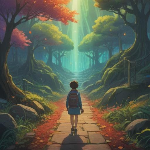 A person standing at a crossroad, looking thoughtfully at two diverging paths, ethereal light illuminating one path, symbolic representations of love and freedom in the air, a gentle breeze ruffling their hair, serene expression, surrounded by nature, soft glowing orbs representing spiritual signs, pastel colors, dreamlike atmosphere, 4k