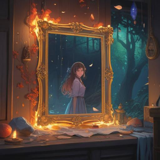 A serene and ethereal scene depicting a photo frame falling from a wall, soft light illuminating the moment, subtle hints of spiritual symbols surrounding the frame, a sense of tranquility and divine presence, lush green plants in the background, warm color palette, dreamlike atmosphere, intricate details on the photo, capturing the essence of a spiritual sign, 4k