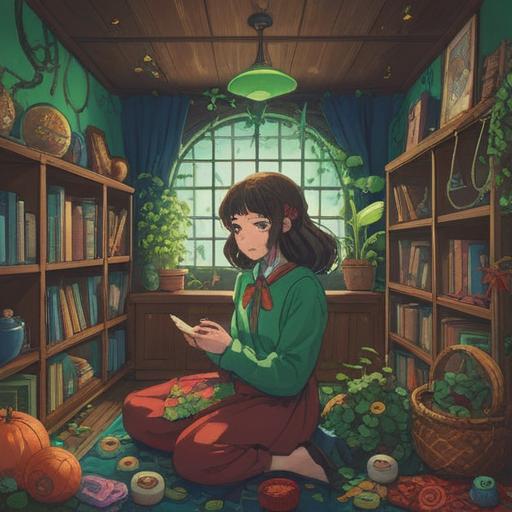 A serene and empowering illustration of a middle-aged woman surrounded by various lucky items, such as a four-leaf clover, a horseshoe, and jade stones, symbolizing new beginnings and positivity, warm and inviting colors, detailed expressions showcasing confidence and wisdom, nature-themed background with blooming flowers, harmonious atmosphere, 4k