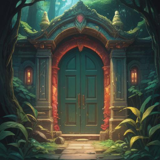 A symbolic representation of an ajar door, conveying spiritual significance, ethereal light emanating from the doorway, mystical atmosphere, nature elements surrounding the door, hints of otherworldly experiences, calm and inviting ambiance, rich details in the door’s texture and surroundings, 4k