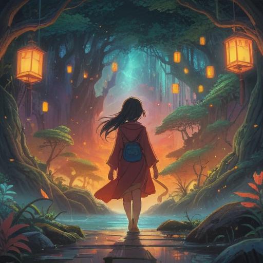 A mystical scene depicting a person in a tranquil environment, surrounded by ethereal light, representing spiritual enlightenment, symbolic imagery of transformation and renewal, serene atmosphere, reflective water, lush greenery, sense of calm and introspection, 4k