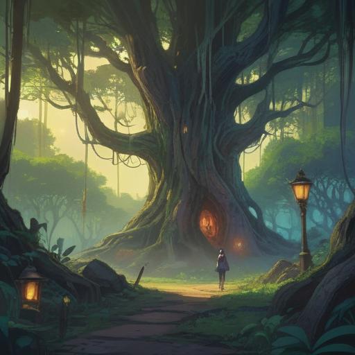 A serene and mystical landscape, ethereal light filtering through ancient trees, whispers of negative energy represented as shadowy wisps, a figure in meditation, surrounded by vibrant protective aura, subtle symbols of awareness and intuition in the air, calming colors, 4k