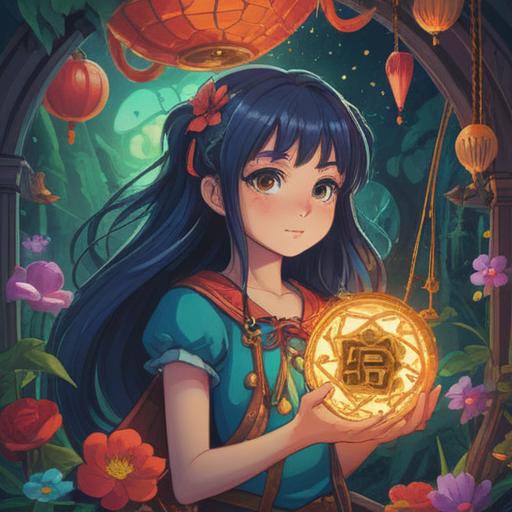 A whimsical illustration of a lucky charm, glowing softly, surrounded by vibrant symbols of positivity, featuring a serene character holding the charm, expression of hope and determination, magical energy radiating from the charm, intricate details in the charm's design, peaceful background with subtle sparkles, vivid colors, uplifting atmosphere, fantasy style, 4k