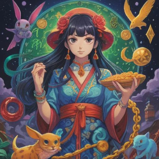 A vibrant illustration of a lucky charm, shimmering with bright colors, adorned with symbols of positivity and good fortune, placed in a serene setting with gentle sunlight filtering through, surrounded by blooming flowers and lush greenery, embodying an uplifting atmosphere, intricate details reflecting craftsmanship, 4k