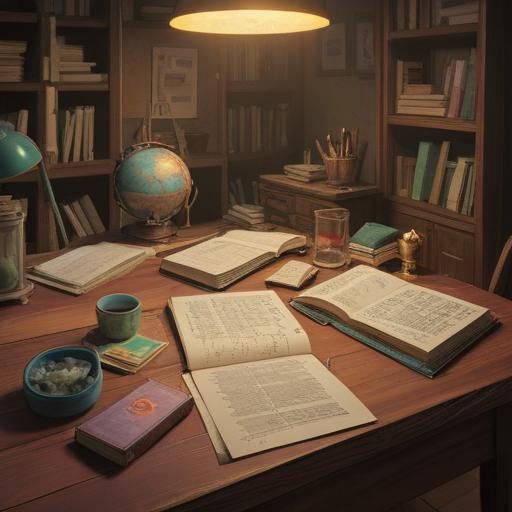 A thoughtfully organized collection of various documents and notes, neatly stacked on a wooden table, highlighted by a soft light illuminating the workspace, surrounded by stationery tools like pens and sticky notes, conveying a sense of productivity and clarity, 4k