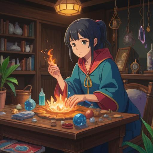 A spiritual ritual scene depicting the act of dividing ashes, featuring lucky items like crystals and charms, serene ambiance, soft glow emanating from the artifacts, gentle wind rustling leaves, mystical atmosphere, harmonious blend of nature, intricate details of the items, tranquil background, 4k