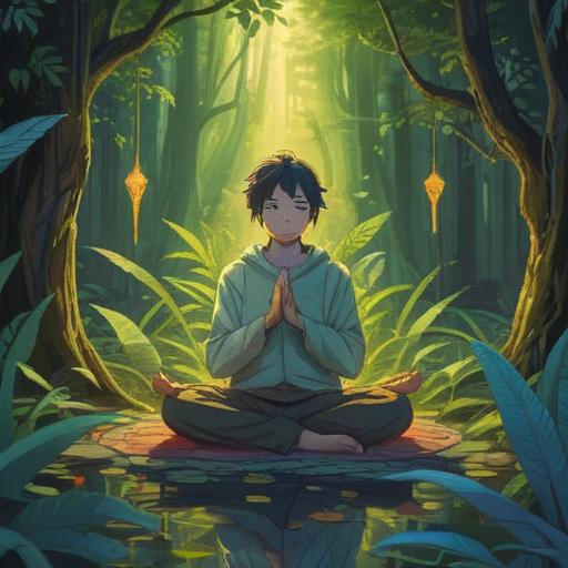 A serene and peaceful scene depicting a person meditating in nature, surrounded by ethereal light, symbolic representations of spiritual signs like feathers and butterflies, lush greenery and blooming flowers, tranquil atmosphere, soft sunlight filtering through the trees, a sense of inner peace and clarity, 4k