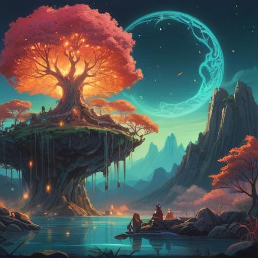 A serene and mystical depiction of spiritual transformation, symbolic objects floating gracefully, ethereal light surrounding the scene, a connection between the physical and spiritual realms, representation of personal growth and change, vibrant hues of blue and gold, harmonious and balanced composition, sense of peace and enlightenment, 4k